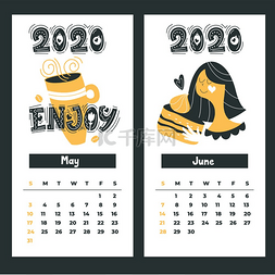 2020 年日历。矢量插图。