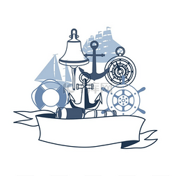 海洋和船图片_与航海符号和项目的背景。