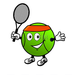 卡通微笑的绿色网球角色戴着橙色