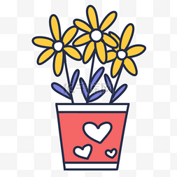红色爱心花瓶和黄色花朵