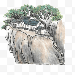 水墨房子山水画