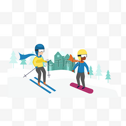 户外旅游季图片_戴头盔滑雪比赛扁平风格插画