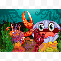 卡通大螃蟹海鲜图片_一只大螃蟹和蛤蜊