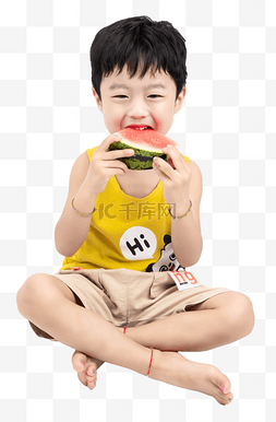 吃西瓜男孩图片_夏季男孩吃西瓜