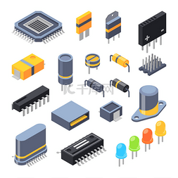 芯片icon图标图片_电子元器件用电容器、不同芯片、