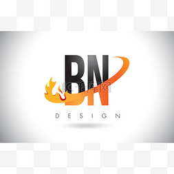 Bn B N 字母标志用火火焰设计和橙
