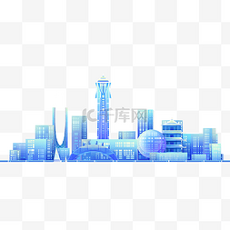 都市方圆图片_扁平杭州都市地标蓝色