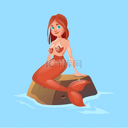 石头放入水中图片_美丽的美人鱼女孩坐在水中的石头