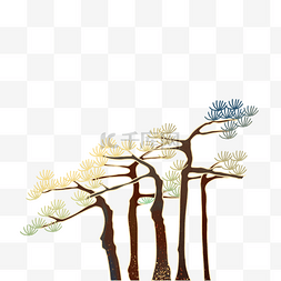 中国风古风松树描线描金