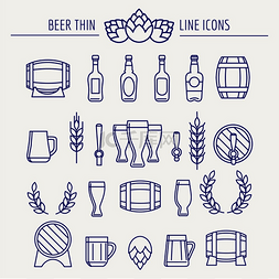 啤酒标志设计图片_啤酒细线图标集啤酒细线图标设置