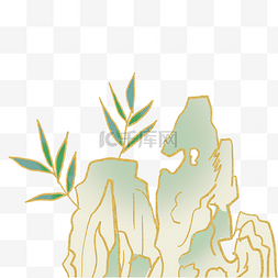山水绿叶图片_中国风描金烫金假山上的叶子