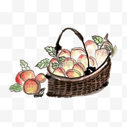 新鲜蔬果篮子图片_篮子里的桃水墨