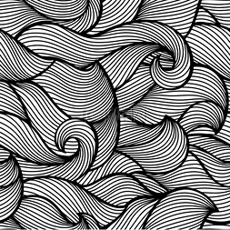 波浪形卷曲无缝图案抽象轮廓单色