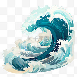 海浪花波纹图片_蓝色卡通扁平风格海浪浪花