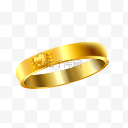 黄金材质心形花纹婚礼戒指