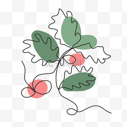 线条画植物图片_红绿色抽象线条画植物花卉