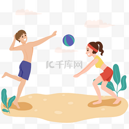 开心卡通女人图片_沙滩排球运动开心玩耍