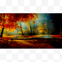 秋天景色的树图片_阳光投射的树林