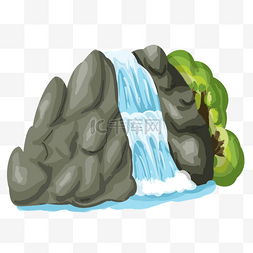悬浮岛瀑布图片_卡通山景瀑布树木石头