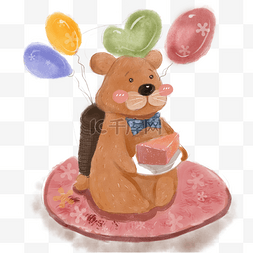 可爱水彩小动物图片_可爱动物生日灰色小熊