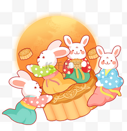 中秋节兔子中秋图片_中秋汉服玉兔坐在大月饼上