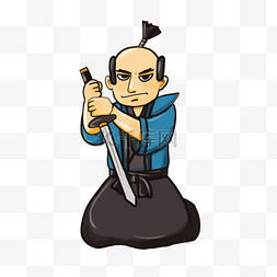日本武士蓝色卡通人物