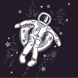 宇航员在太空中漂浮在充气的圆上