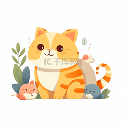 猫咪插画图片_猫咪动物扁平风插画可爱小动物