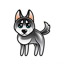 动物设计手绘图片_可爱的卡通赫斯基狗孤立的矢量