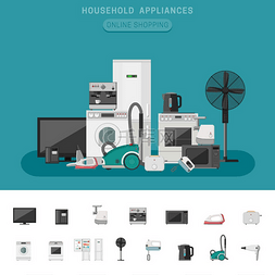 电电器首页图片_带有矢量平面图标微波炉、咖啡机