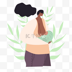 写意医者图片_人物母乳喂养扁平概念插画