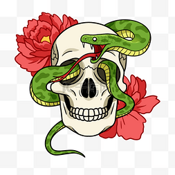 蛇插画风格纹身图案绿色