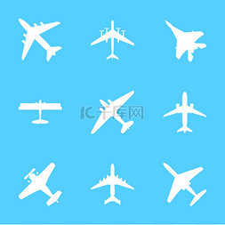 天坛icon图片_动画片白色剪影飞机设置。向量