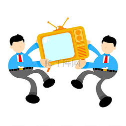 商人工人和黄色电视电子卡通涂鸦
