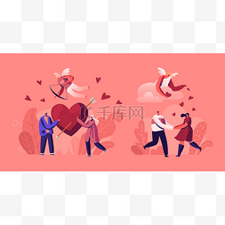 七夕节人物角色图片_恋爱关系中的人 与箭头携红心约