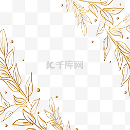线稿植物边框图片_金色树叶植物花卉线稿边框