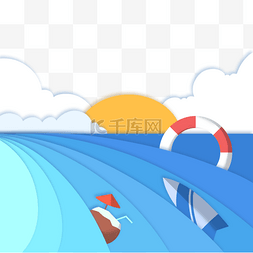 海浪矢量大图图片_海洋剪纸风格椰子