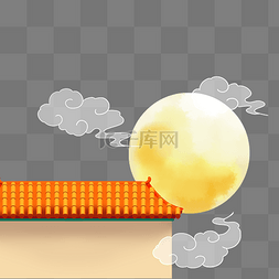 屋檐传统图片_中秋中秋节屋檐上的月亮赏月中式
