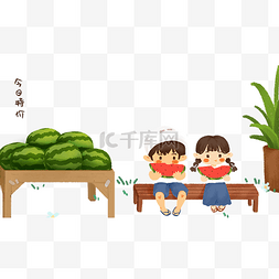 儿童吃西瓜盆栽