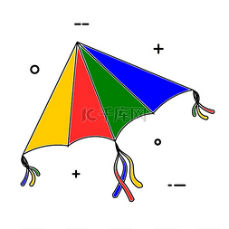 游戏风格的图标图片_线性风格的彩色风筝白色背景上隔