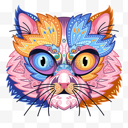 艺术曼陀罗花纹卡通色彩猫