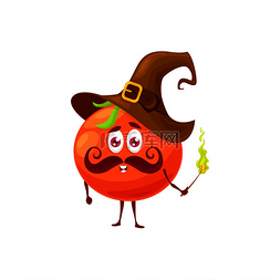 矢量番茄蔬菜图片_卡通番茄巫师或魔术师角色有趣的