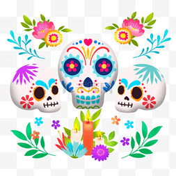 万圣节礼图片_día de muertos 三个头骨和蜡烛