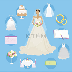 时尚的花横幅图片_圆形纽扣婚姻概念中的婚礼元素穿