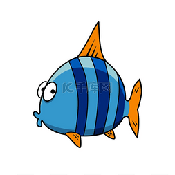有趣的热带鱼卡通人物，有亮蓝色