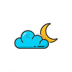 多云晚上图片_天气预报，云阴和月亮图标，矢量