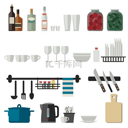 背景炊具图片_厨房用具平面图标厨房用具平面图