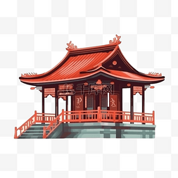 卡通中式建筑亭台楼阁