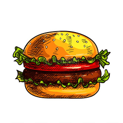 餐馆招牌矢量素材图片_汉堡快餐草图图标矢量汉堡奶酪汉