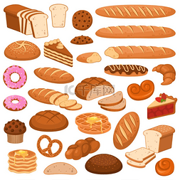 羊角面包图片_卡通面包和蛋糕。
